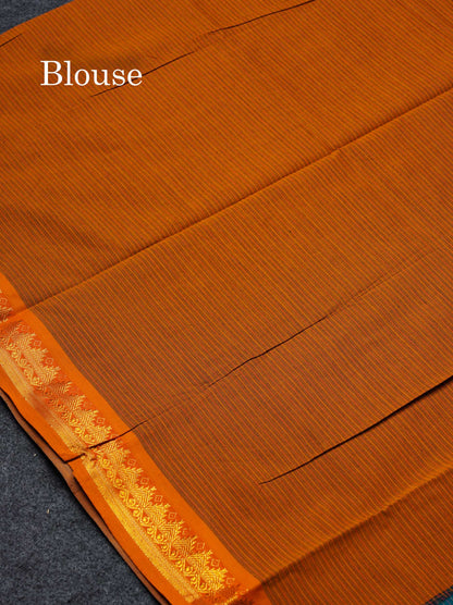 Beautiful Olive Green Thread Lines Semi Silk Cotton Saree With Maroon Traditional Border