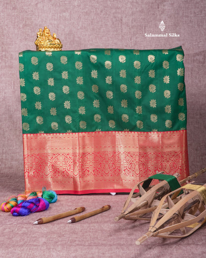 Semi Silk Pattu Pavadai (Bottle Green) With Red Blouse  45"