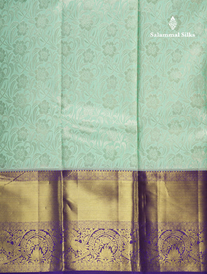 Kanjivaram Ice Blue Exclusive Bridal Silk Saree With Violet Blouse