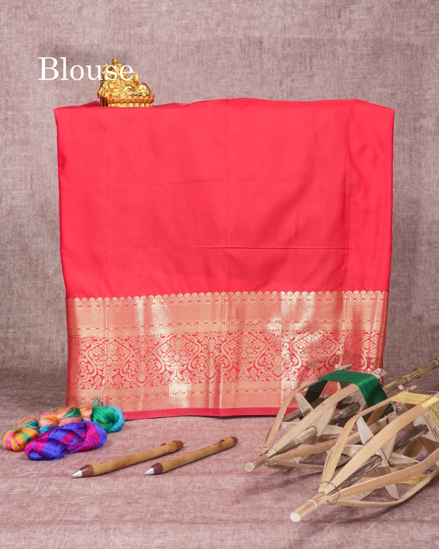 Semi Silk Pattu Pavadai (Bottle Green) With Red Blouse  45"