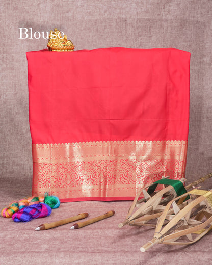 Semi Silk Pattu Pavadai (Bottle Green) With Red Blouse  45"