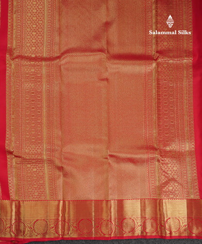 Beautiful Dark Peach Bridal Pure Kanjivaram Silk Saree With Contrast Chilly Red Traditional Border