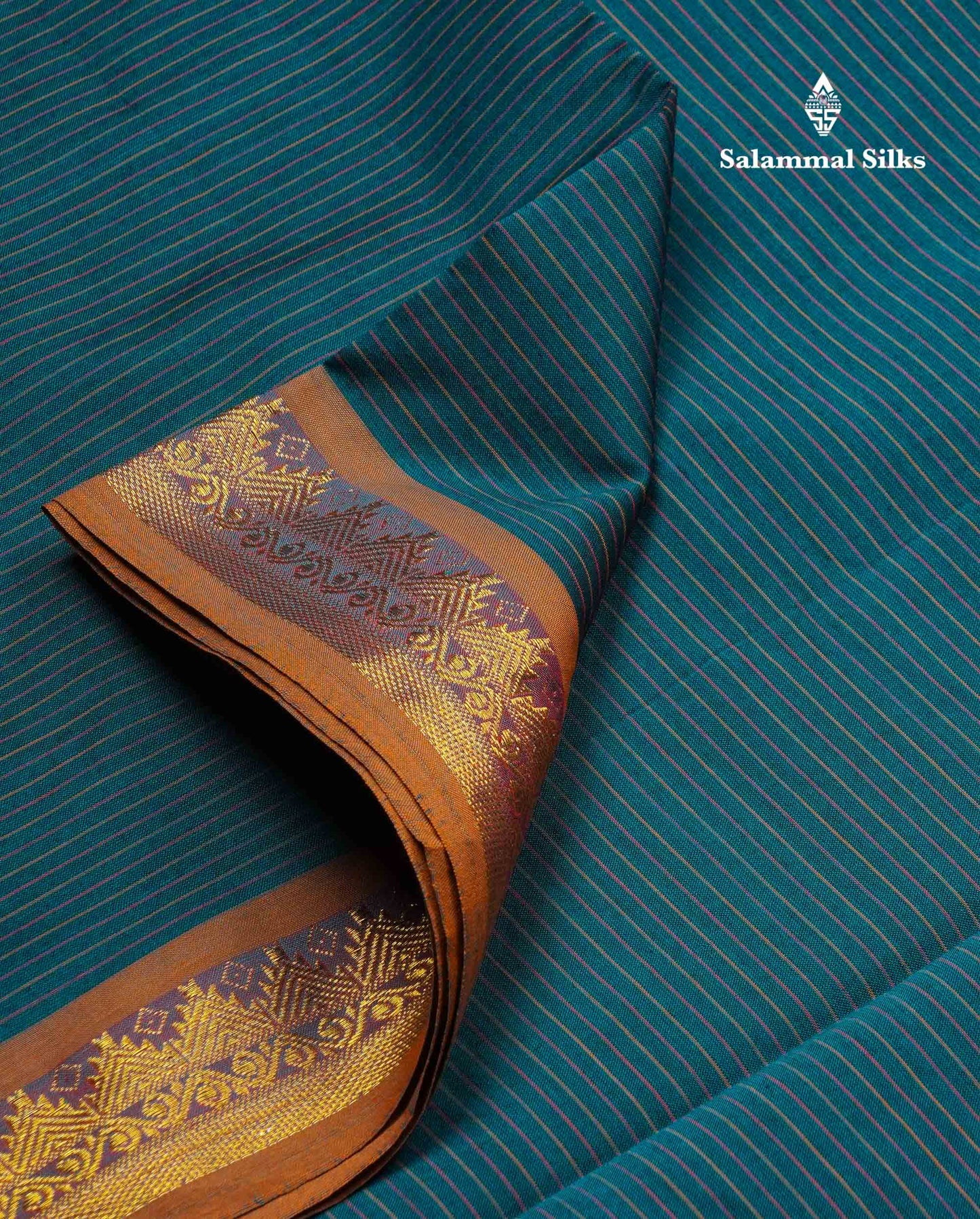 Beautiful Olive Green Thread Lines Semi Silk Cotton Saree With Maroon Traditional Border