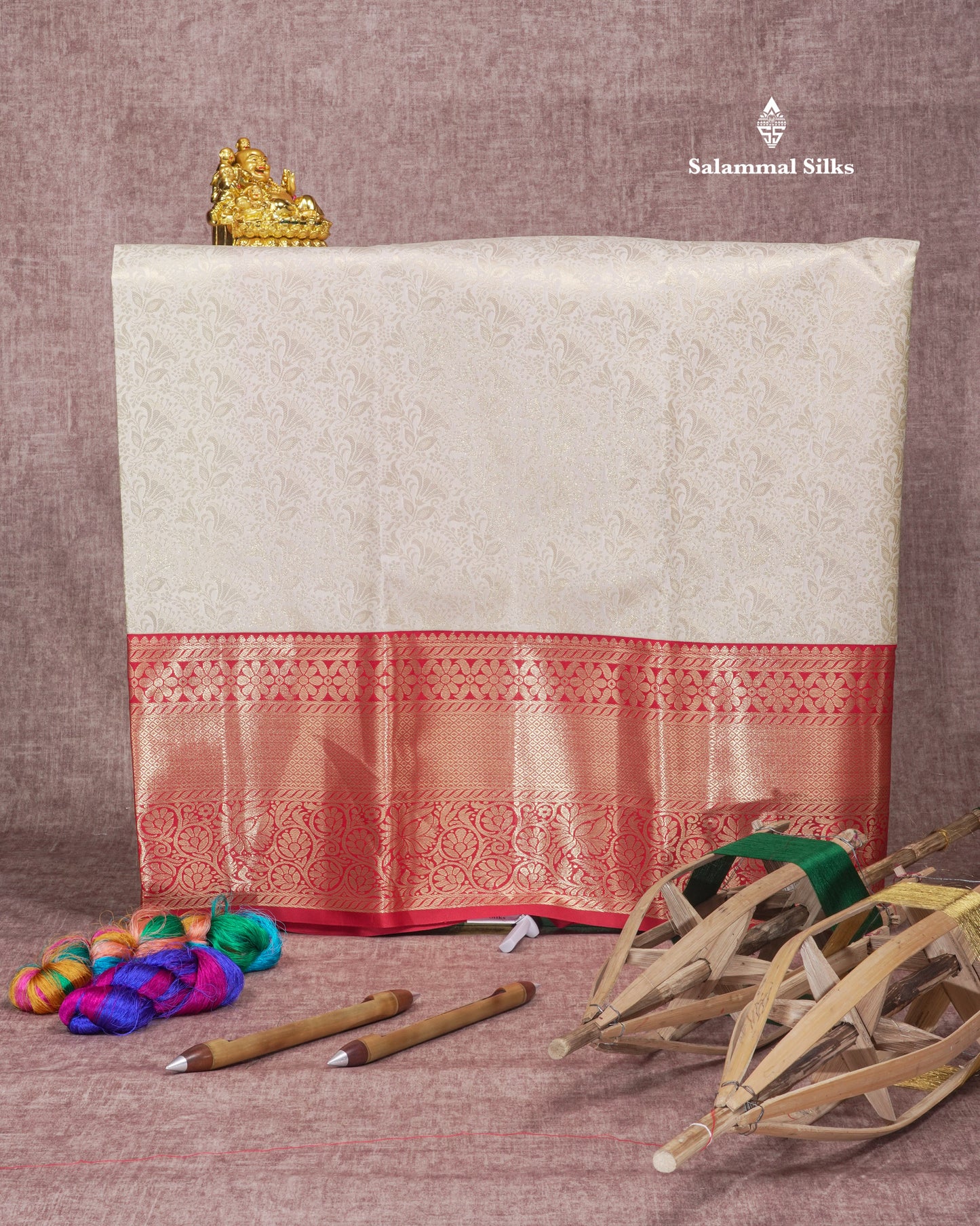 Semi Silk Pattu Pavadai (Half White) With Red Blouse  45"