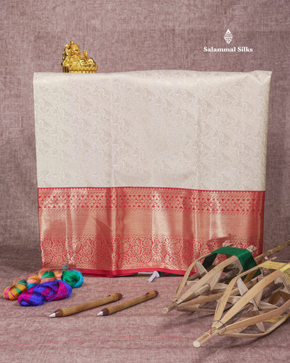 Semi Silk Pattu Pavadai (Half White) With Red Blouse  45"