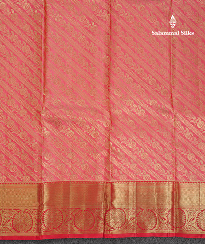Beautiful Dark Peach Bridal Pure Kanjivaram Silk Saree With Contrast Chilly Red Traditional Border