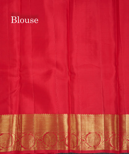 Beautiful Dark Peach Bridal Pure Kanjivaram Silk Saree With Contrast Chilly Red Traditional Border