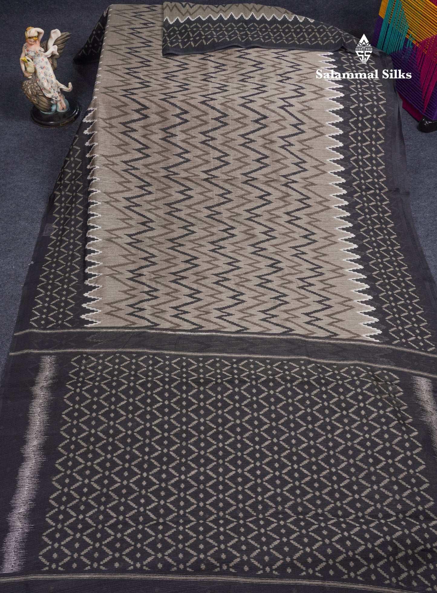 Light Brown Semi Tussar Fancy Saree With Contrast Black Border