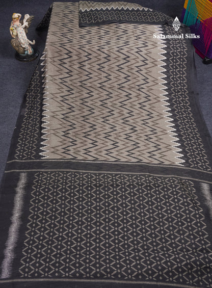 Light Brown Semi Tussar Fancy Saree With Contrast Black Border