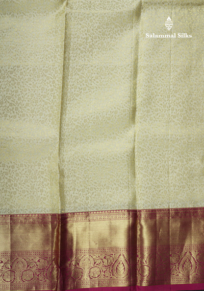 Kanjivaram Half White Bridal Pure Silk Saree With Magenta Border