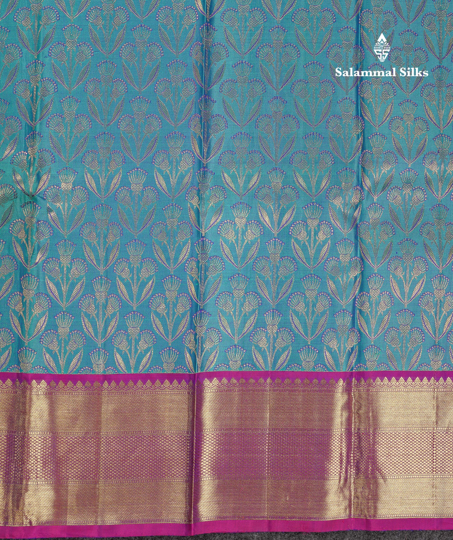 Beautiful Peacock Blue Bridal Pure Kanjivaram Silk Saree With Contrast Vadamalli Traditional Border