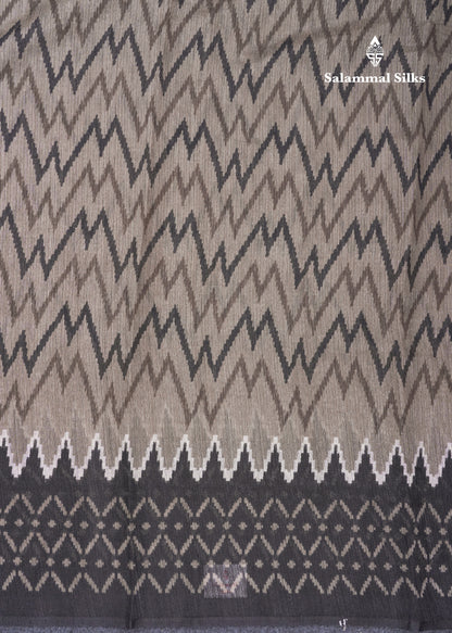 Light Brown Semi Tussar Fancy Saree With Contrast Black Border