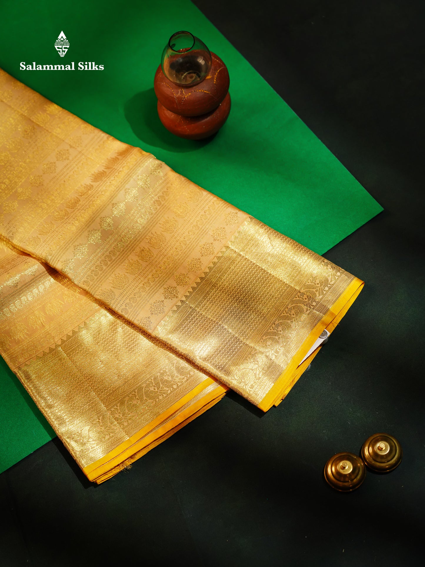 Beautiful Sandal Bridal Pure Kanjivaram Silk Saree With Traditional Border