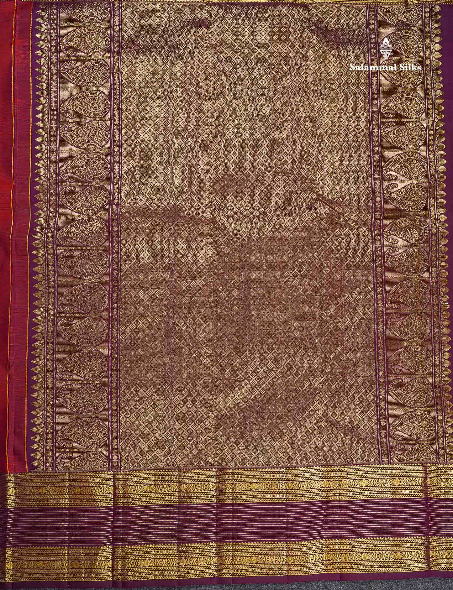 Pure Kanjivaram Silk Saree - Dual Tone Maroon Colour Body stripes With Contrast Dark Purple Border