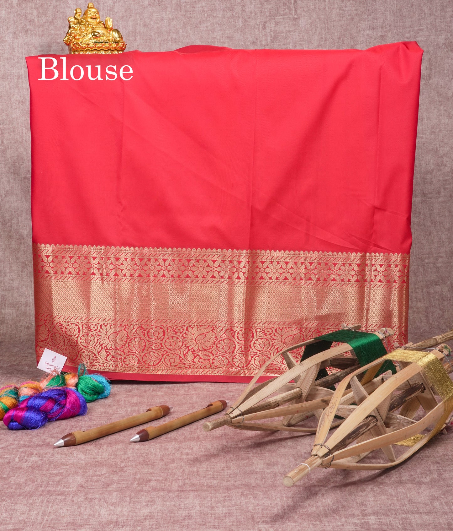 Semi Silk Pattu Pavadai (Half White) With Red Blouse  45"