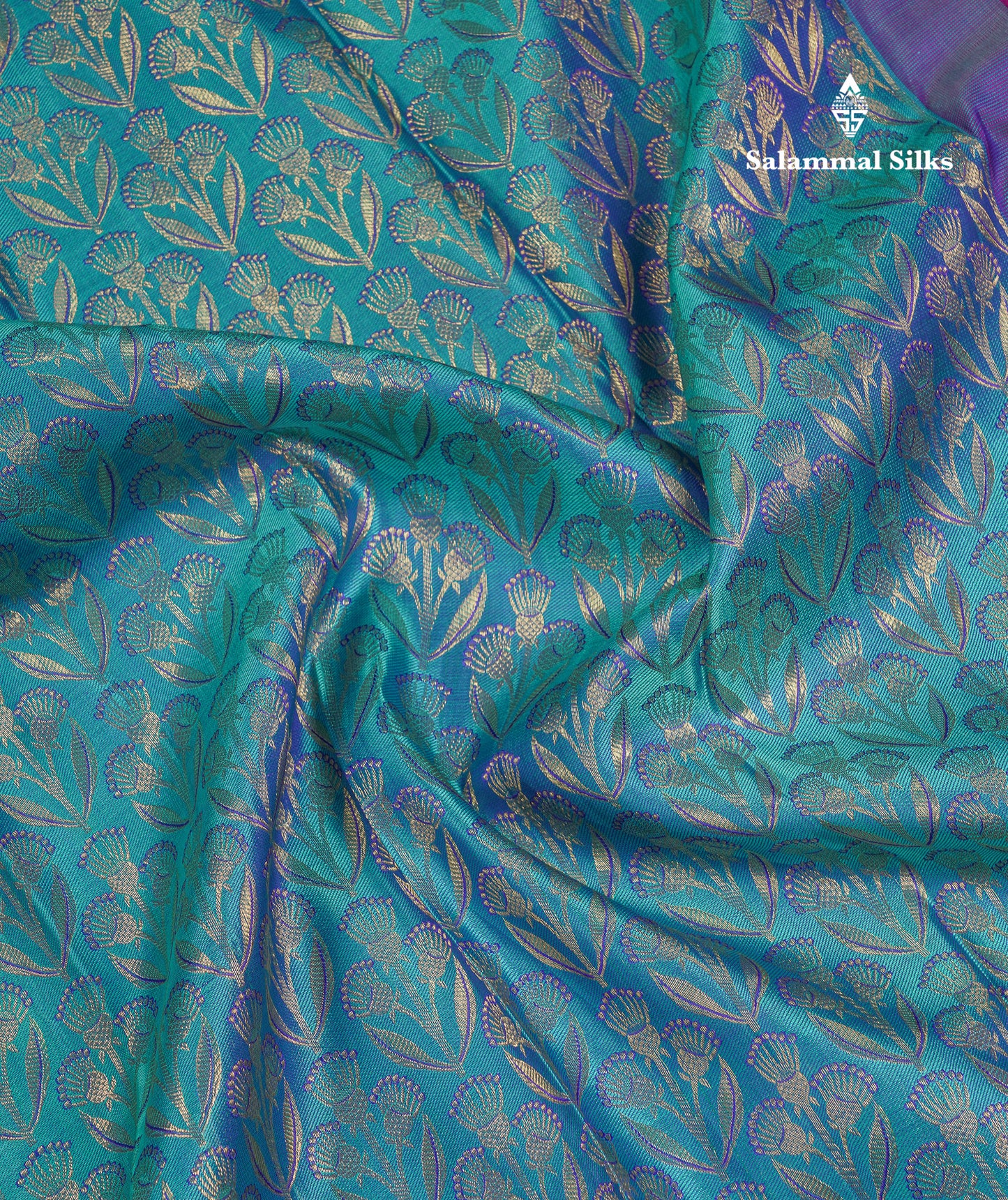 Beautiful Peacock Blue Bridal Pure Kanjivaram Silk Saree With Contrast Vadamalli Traditional Border