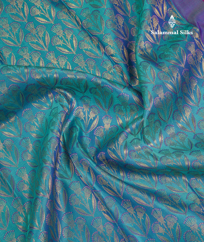 Beautiful Peacock Blue Bridal Pure Kanjivaram Silk Saree With Contrast Vadamalli Traditional Border