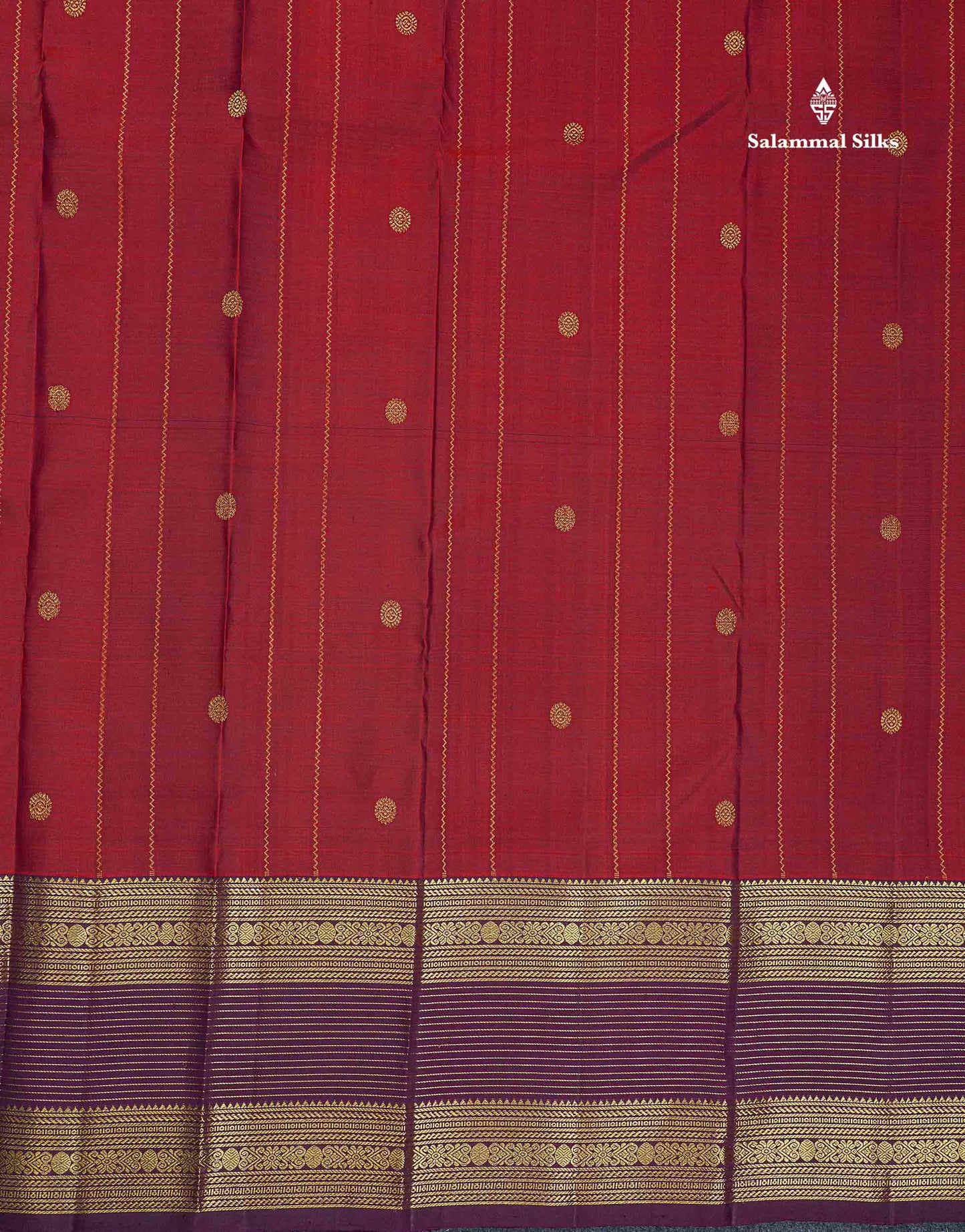 Pure Kanjivaram Silk Saree - Dual Tone Maroon Colour Body stripes With Contrast Dark Purple Border