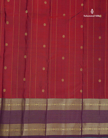 Pure Kanjivaram Silk Saree - Dual Tone Maroon Colour Body stripes With Contrast Dark Purple Border
