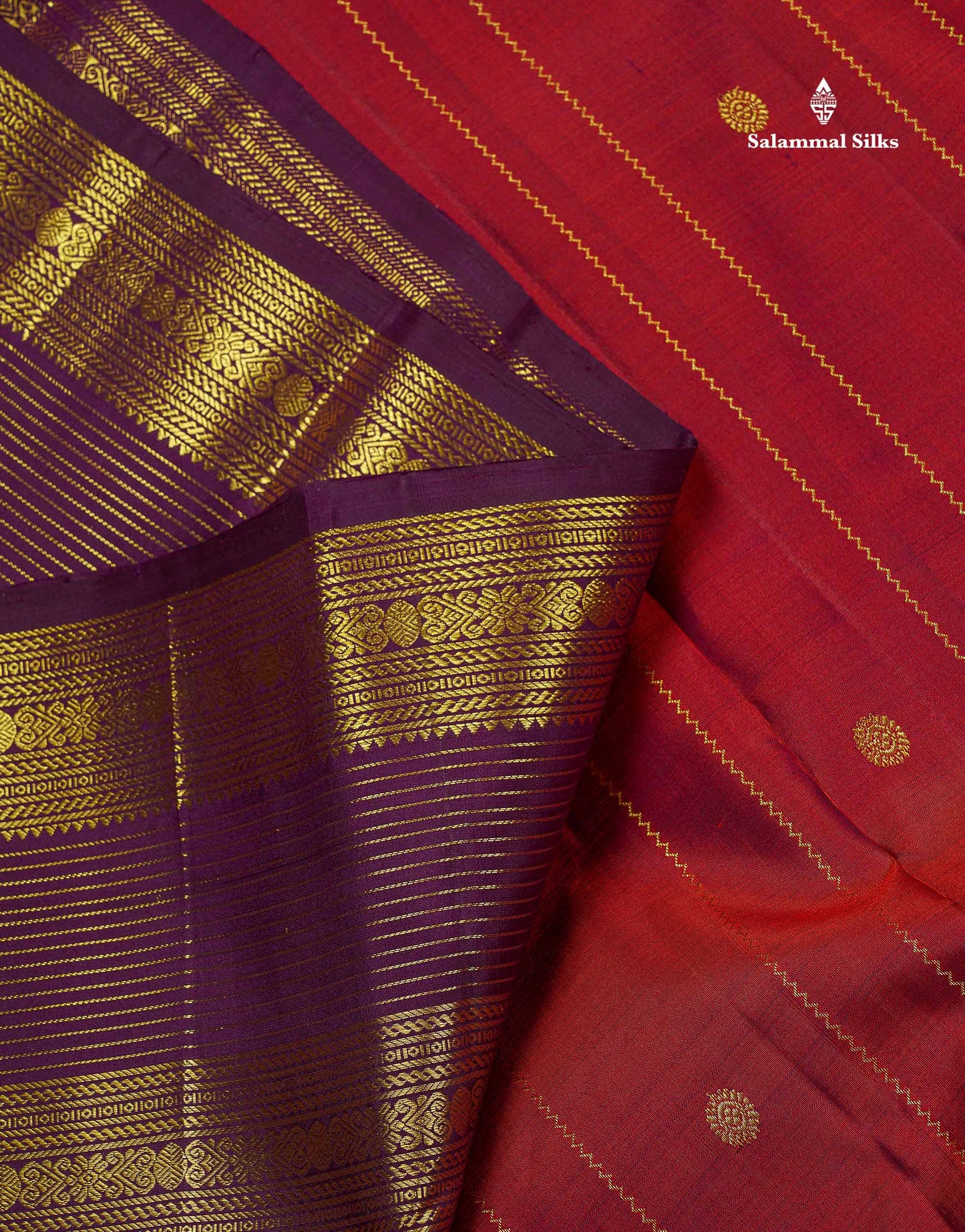 Pure Kanjivaram Silk Saree - Dual Tone Maroon Colour Body stripes With Contrast Dark Purple Border