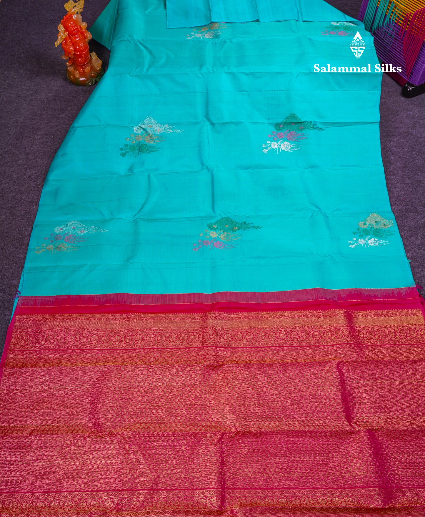 Beautiful Sapphire Blue Fancy Pure Kanjivaram Silk Saree With Contrast Pink Blouse