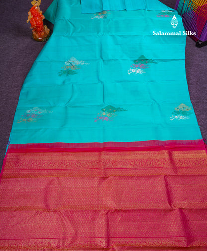 Beautiful Sapphire Blue Fancy Pure Kanjivaram Silk Saree With Contrast Pink Blouse