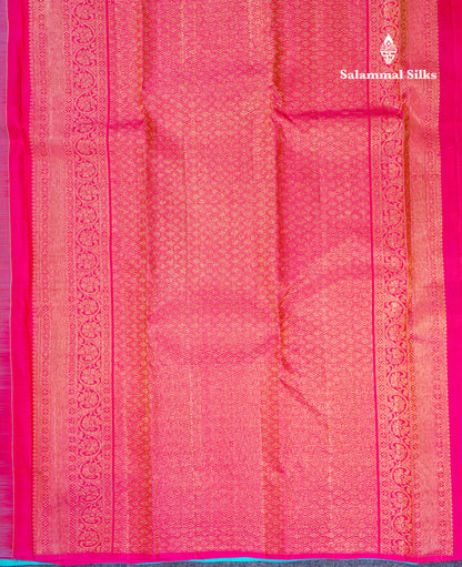Beautiful Sapphire Blue Fancy Pure Kanjivaram Silk Saree With Contrast Pink Blouse
