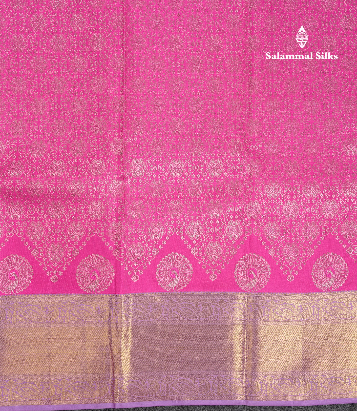 Beautiful Pink Bridal Pure Kanjivaram Silk Saree With Contrast Lavender Traditional Border