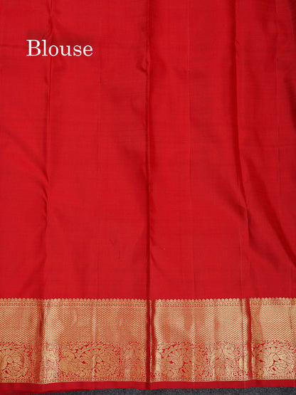 Pure Kanjivaram Silk Saree - Dark Maroon Colour Body Butta With Contrast Red Traditional Border