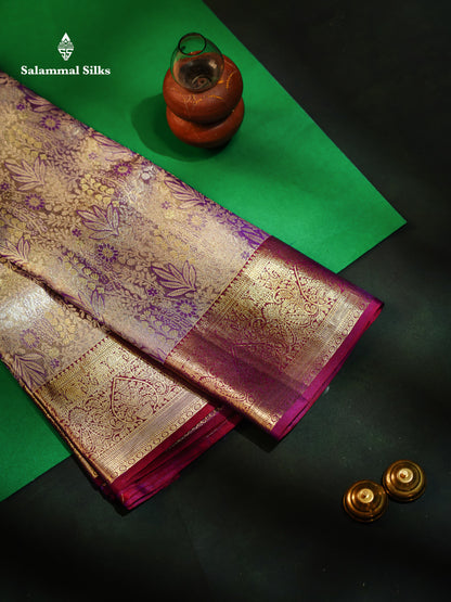 Violet Tissue Bridal Pure Kanjivaram Silk Saree With Contrast Dark Purple Traditional Border