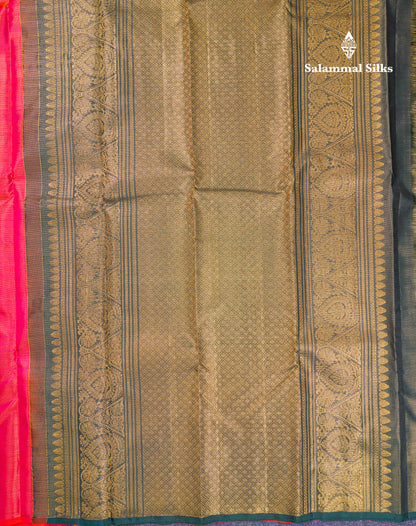 Beautiful Orange Vaira Oosi Menakari Work Fancy Pure Kanjivaram Silk Saree With Contrast Bottle Green Blouse