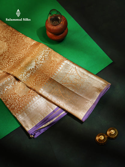 Beautiful Dark Sandal Bridal Pure Kanjivaram Silk Saree With Traditional Evening Morning Border