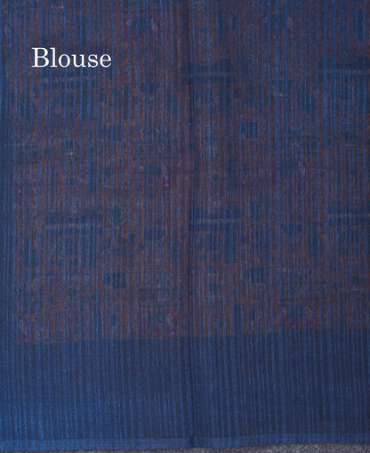 Mustard Yellow Semi Tussar Fancy Saree With Contrast Navy Blue Blouse