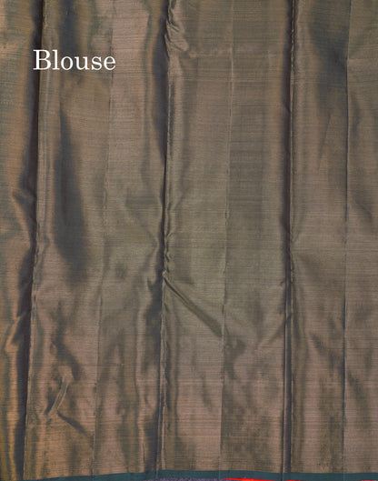 Beautiful Orange Vaira Oosi Menakari Work Fancy Pure Kanjivaram Silk Saree With Contrast Bottle Green Blouse