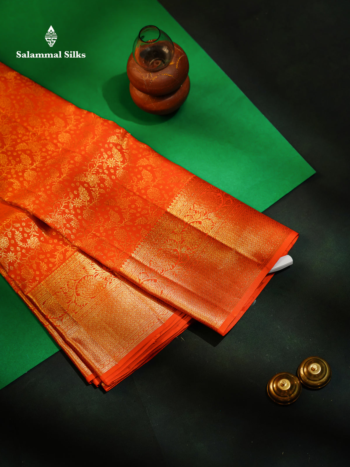 Beautiful Orange Bridal Pure Kanjivaram Silk Saree With Traditional Border