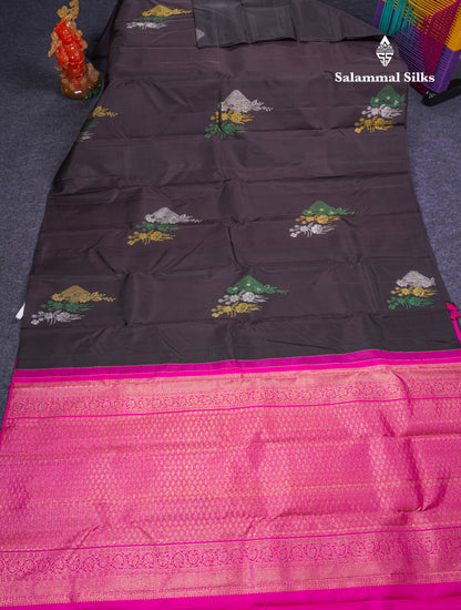 Beautiful Sapphire Blue Fancy Pure Kanjivaram Silk Saree With Contrast Pink Blouse