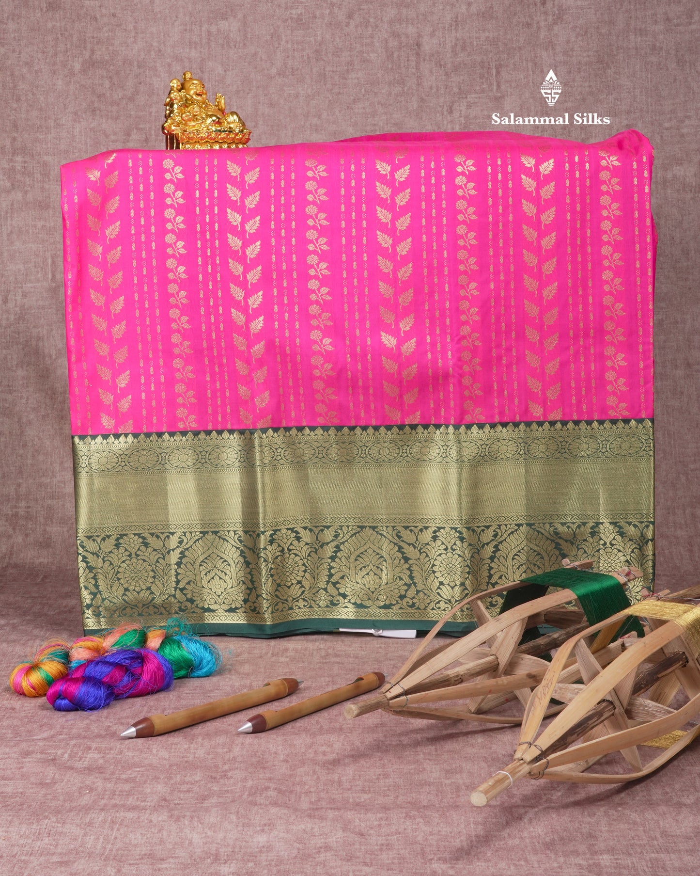 Semi Silk Pattu Pavadai (Magenta Pink) With Bottle Green Blouse 45 "