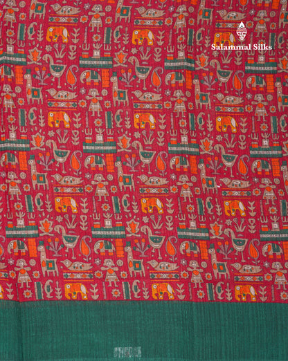 Mustard Yellow Semi Tussar Fancy Saree With Contrast Navy Blue Blouse