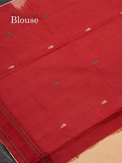 Beautiful Sandal Thread Buttas Handloom Semi Silk Cotton Saree With Maroon Traditional Thread Border