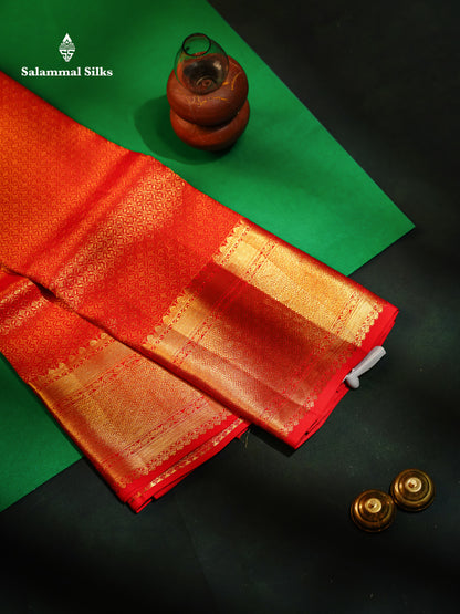Chilly Red Bridal Pure Kanjivaram Silk Saree With Self Border