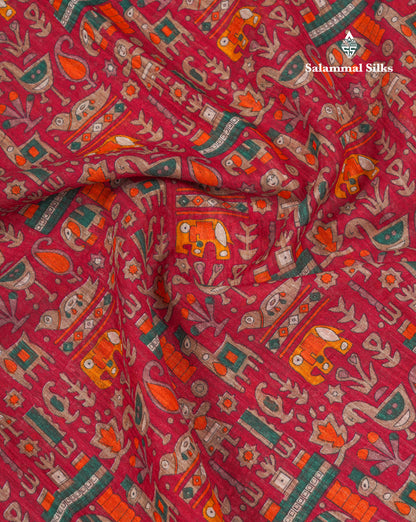 Mustard Yellow Semi Tussar Fancy Saree With Contrast Navy Blue Blouse