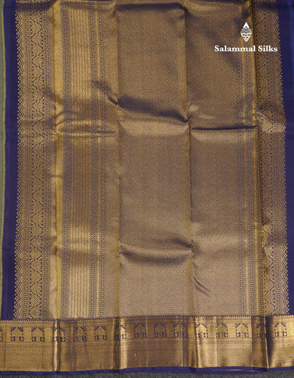 Beautiful Lemon Yellow Bridal Pure Kanjivaram Silk Saree With Contrast Navy Blue Traditional Border