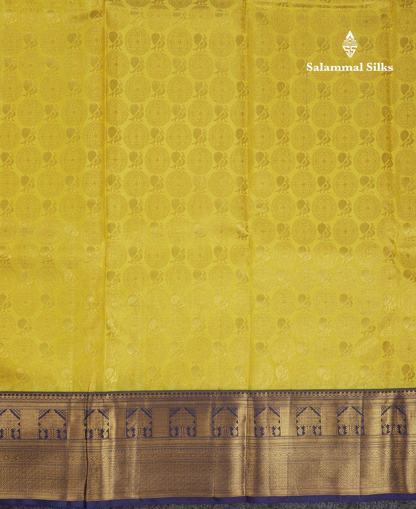 Beautiful Lemon Yellow Bridal Pure Kanjivaram Silk Saree With Contrast Navy Blue Traditional Border