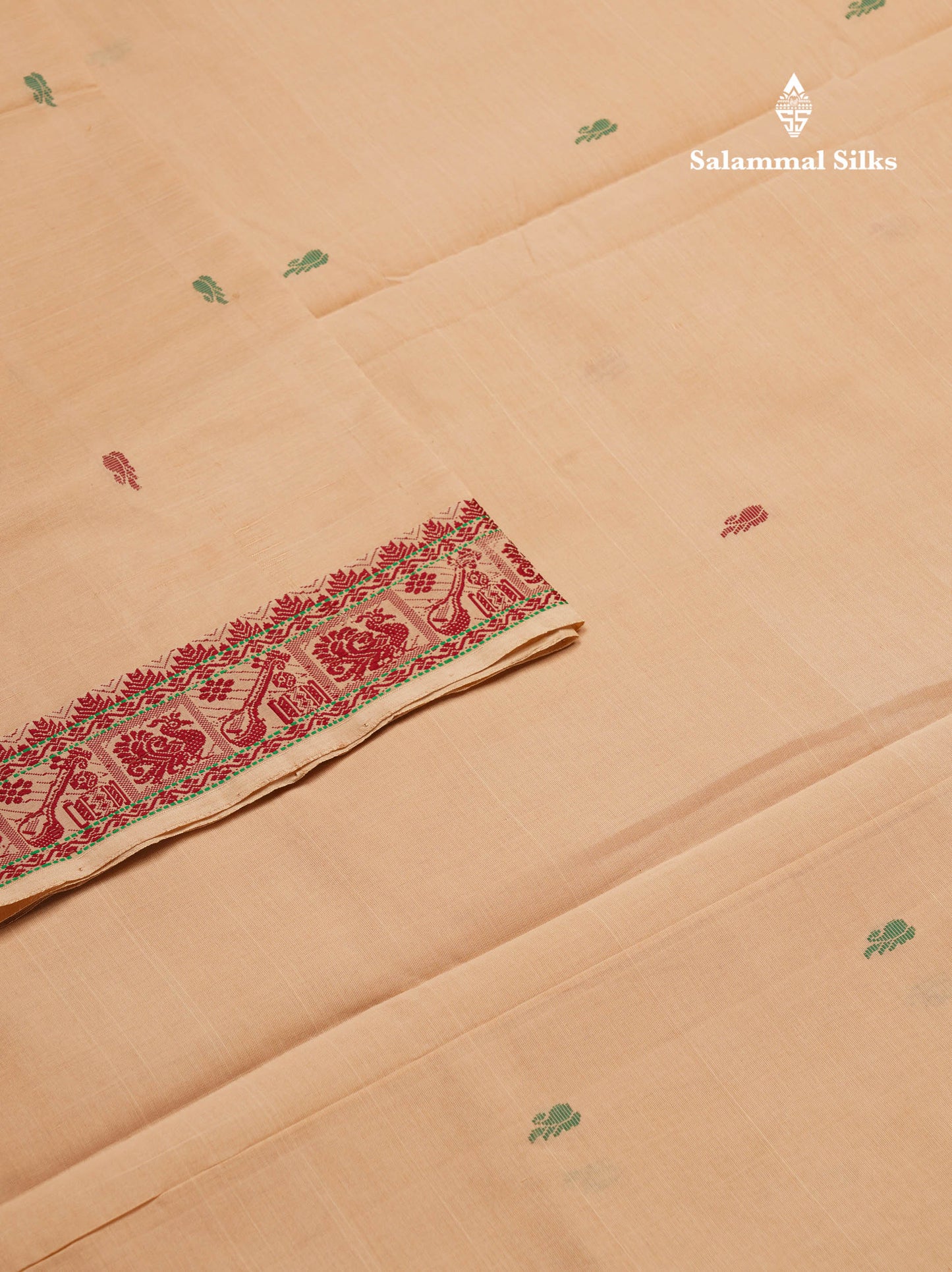 Beautiful Sandal Thread Buttas Handloom Semi Silk Cotton Saree With Maroon Traditional Thread Border
