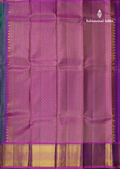 Peacock Green Wedding Pure Kanjivaram  Silk Saree With Magenta Magenta Border
