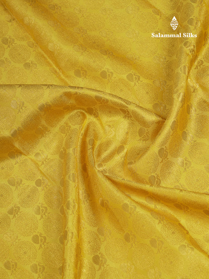 Beautiful Lemon Yellow Bridal Pure Kanjivaram Silk Saree With Contrast Navy Blue Traditional Border
