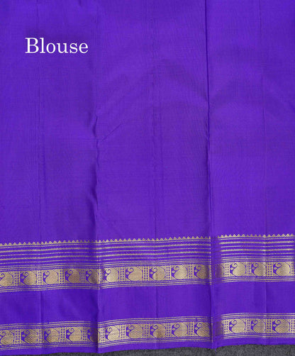 Pure Kanjivaram Silk Saree -Peacock Blue Colour Body Butta With Contrast Violet Traditional Gap Border