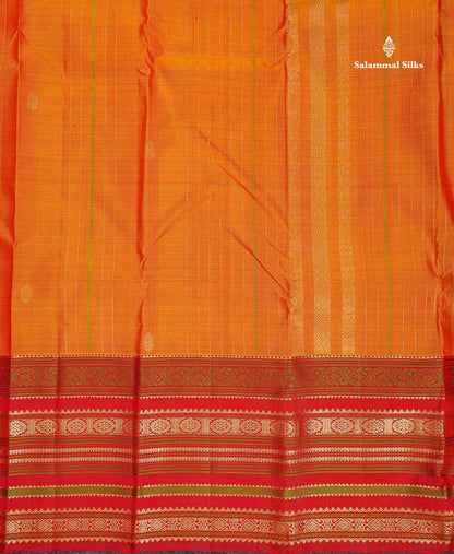 Pure Kanjivaram Silk Saree -Olive Green Colour Body Zari And Thread Stripe Lines With Contrast Maroon Traditional Evening Morning Border