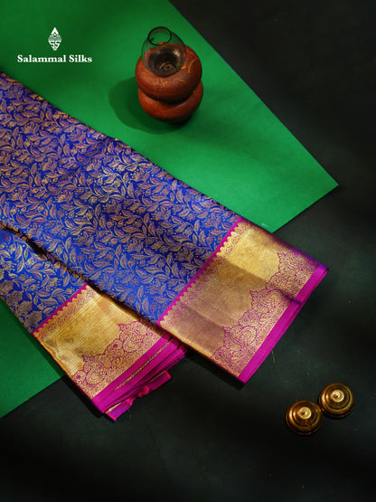 Dual Tone Royal Blue Bridal Pure Kanjivaram Silk Saree With Contrast Magenta Border