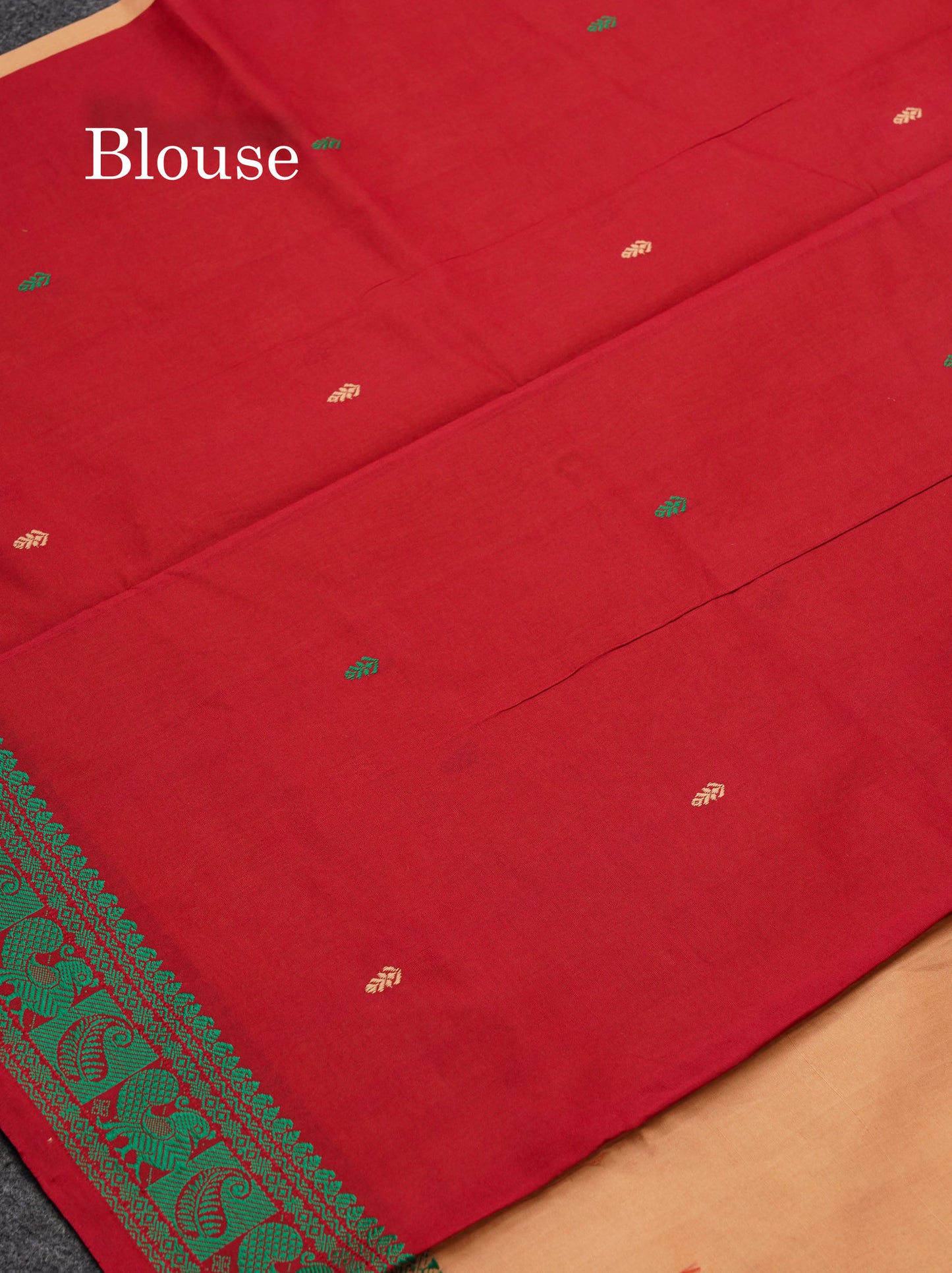 Beautiful Peach Thread Work Semi Silk Cotton Saree With Green Thread Work Border